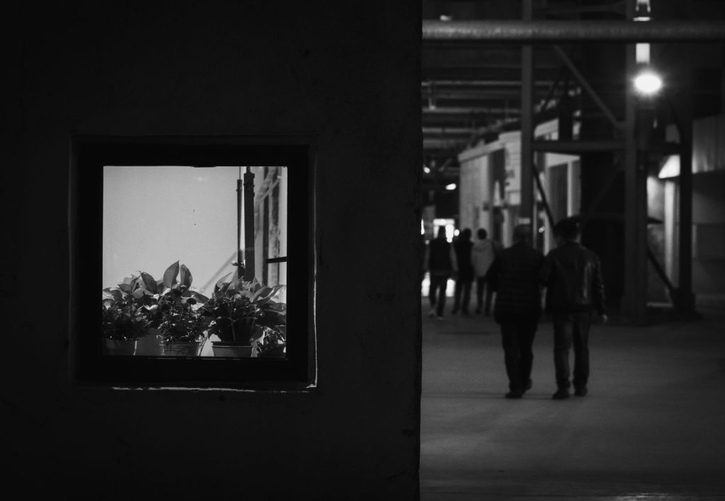 Graustufenfoto von Menschen, die auf der Straße gehen